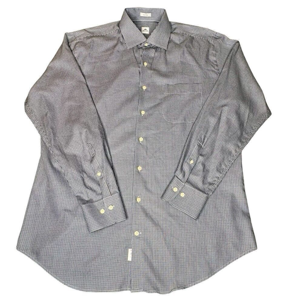Peter Millar Men Sz L Button Down Shirt Long Sleeve Plaid Houndstooth Blue Brown